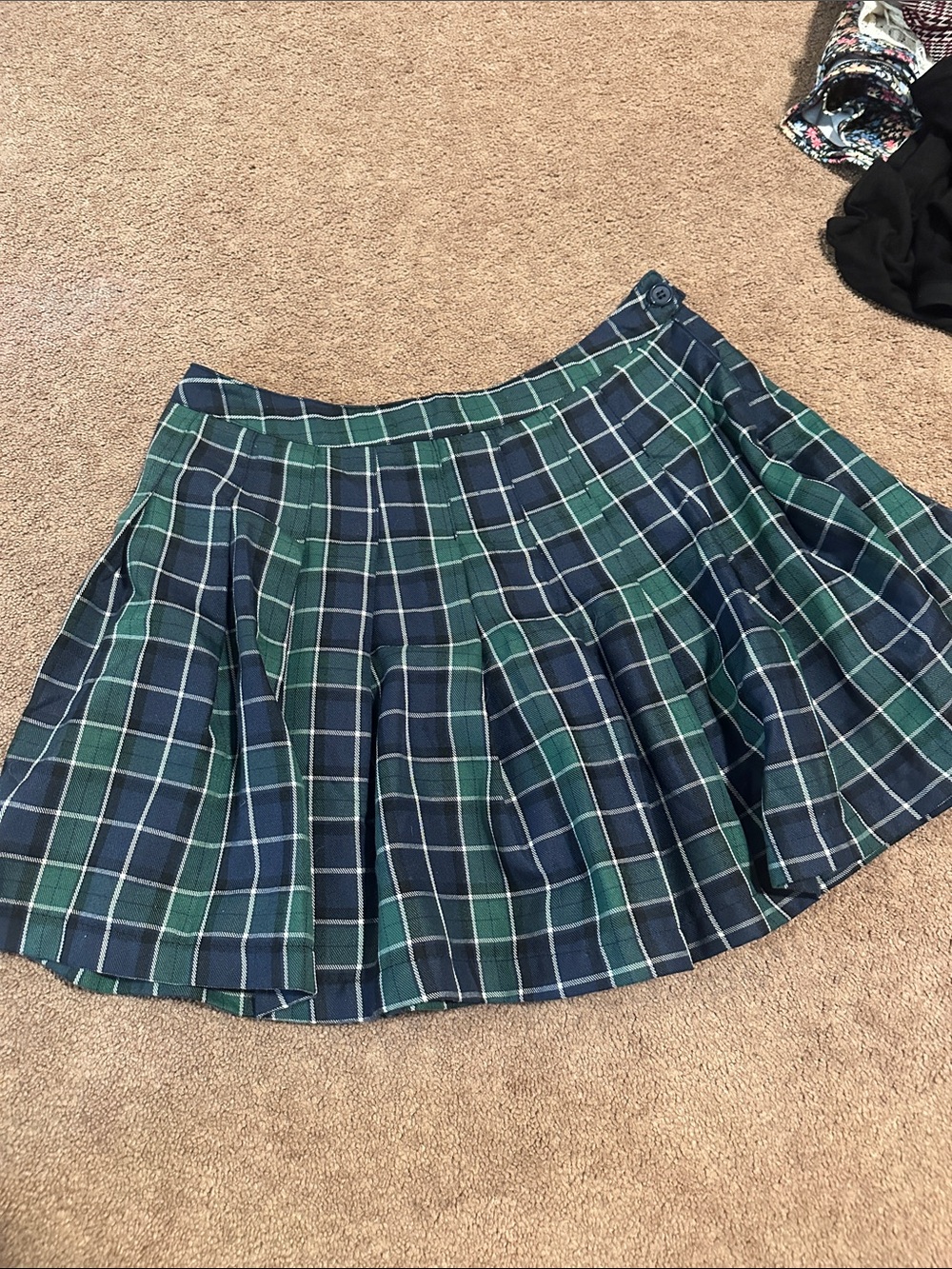 Green & Navy Plaid Pleated Skater Skirt